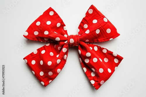 Red polka dot bow on white background.