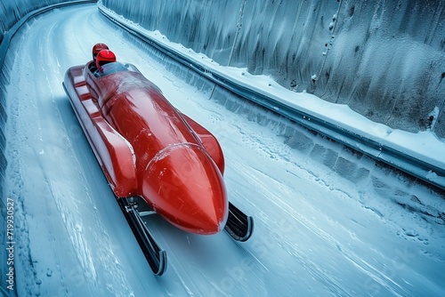 The bobsleigh raced down the ice track.