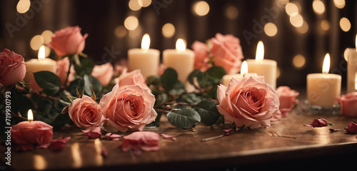 candles and flowers Valentine s Day Rose Background