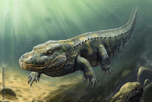 Ventastega is an extinct genus of stem tetrapod that lived during the Upper Fammenian of the Late Devonian. photo