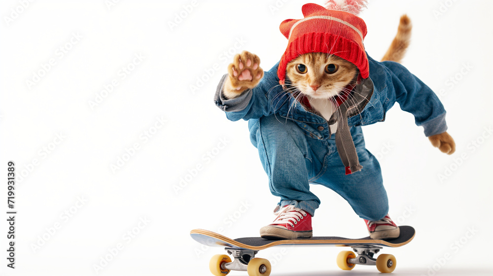 Playful Cat on Skateboard. Generative AI.