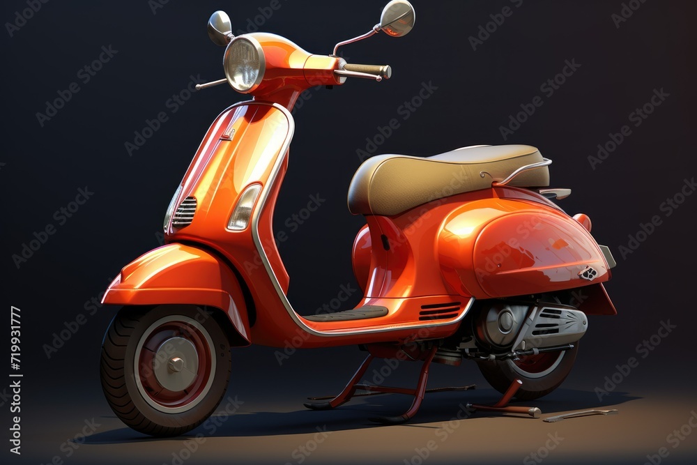 Modern Motor scooter, 3D Rendering of modern motor scooter isolated on dark background. Front side view of light . AI generated Modern Motor scooter, 3D Rendering of modern motor scooter isolated on dark background. Front side view of light . AI generated