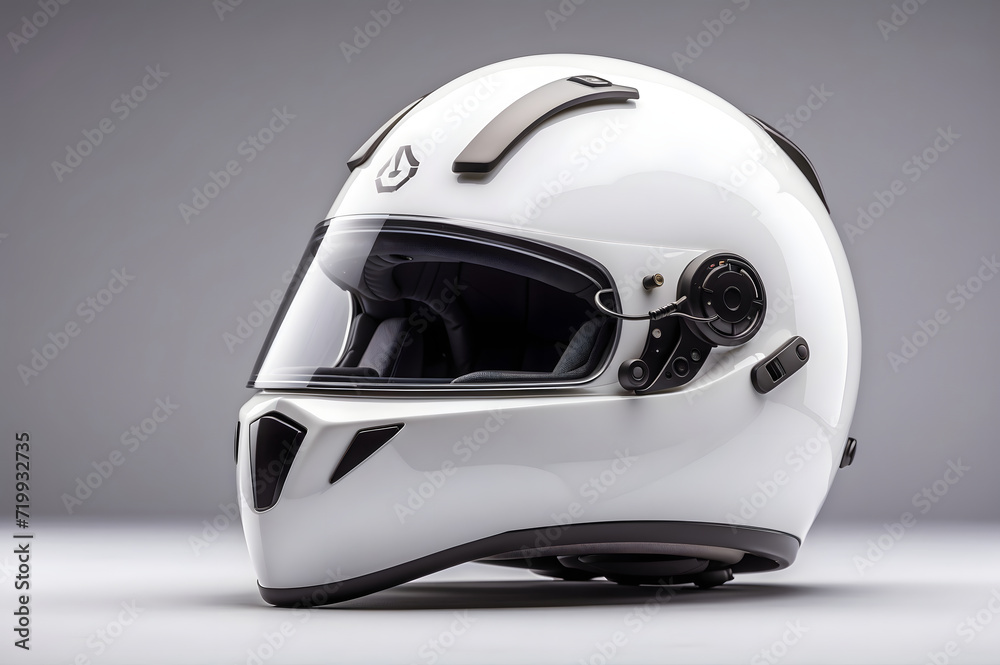 Fototapeta premium White color modern motorcycle helmet isolated in white background