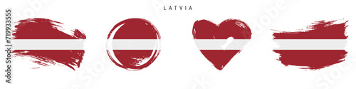Latvia hand drawn grunge style flag icon set. Free brush stroke flat vector illustration isolated on white