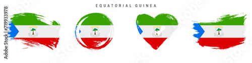 Equatorial Guinea hand drawn grunge style flag icon set. Free brush stroke flat vector illustration isolated on white