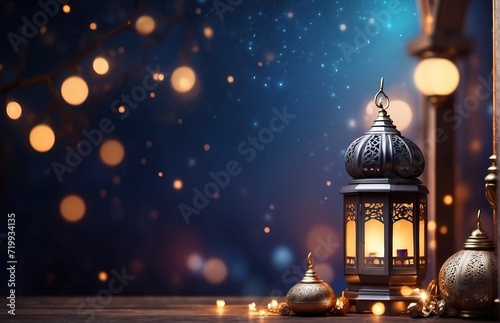 Arabic lantern of ramadan celebration background illustration, creating beautfiul scene © PeopleWorker