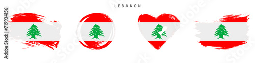 Lebanon hand drawn grunge style flag icon set. Free brush stroke flat vector illustration isolated on white