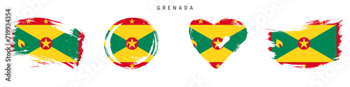 Grenada hand drawn grunge style flag icon set. Free brush stroke flat vector illustration isolated on white