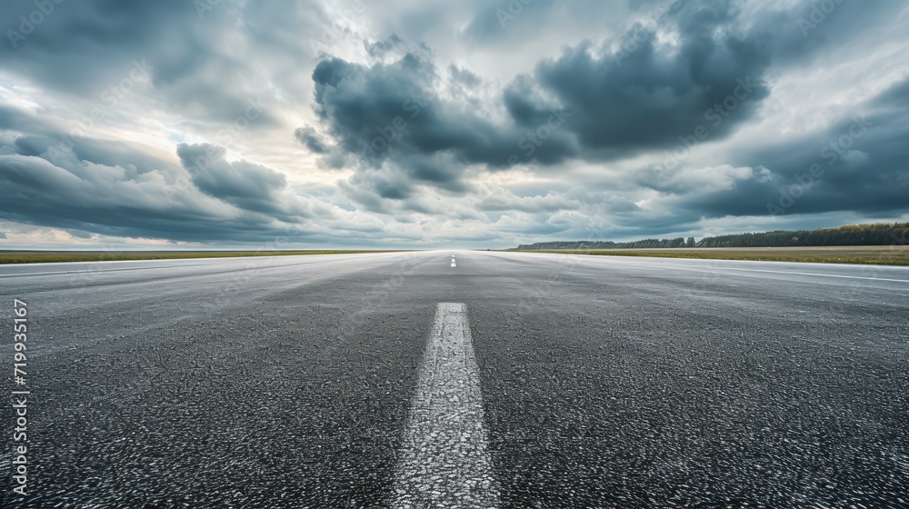 Fototapeta premium Asphalt road and cloudy sky at sunset, panoramic view