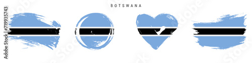 Botswana hand drawn grunge style flag icon set. Free brush stroke flat vector illustration isolated on white