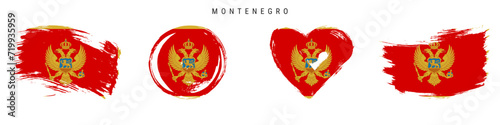 Montenegro hand drawn grunge style flag icon set. Free brush stroke flat vector illustration isolated on white