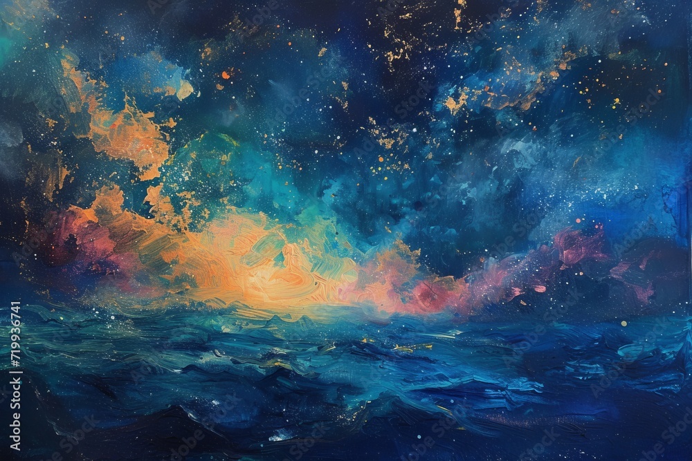 An impressionistic painting of a starry night sky, capturing the light and color variations of the cosmos