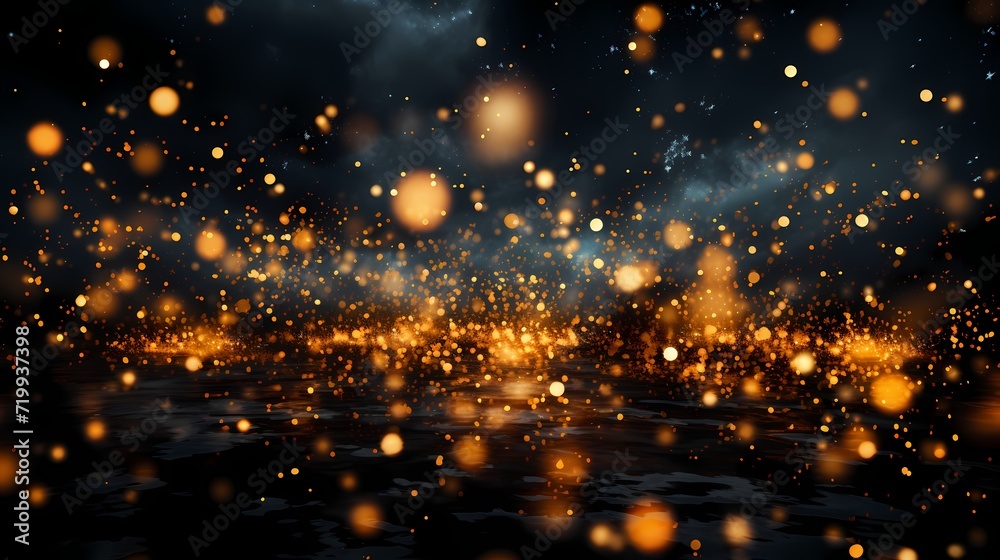 Naklejka premium A breathtaking burst of golden fireworks against a midnight black sky