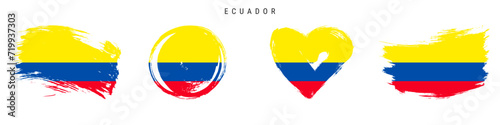 Ecuador hand drawn grunge style flag icon set. Free brush stroke flat vector illustration isolated on white