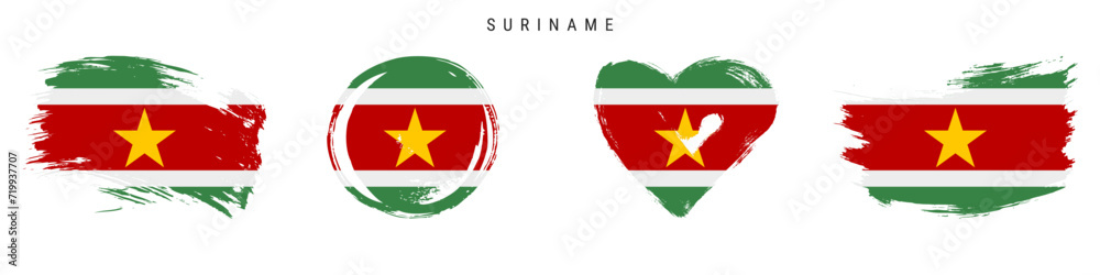 Suriname hand drawn grunge style flag icon set. Free brush stroke flat vector illustration isolated on white Suriname hand drawn grunge style flag icon set. Free brush stroke flat vector illustration isolated on white