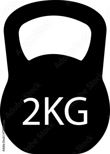 Kettlebell or girya weight training equipment Fill vector icon for exercise apps and websites.2 Kg bell logo. Kettlebell, heavy sign. Iron dumbbell symbol isolated on transparent background.