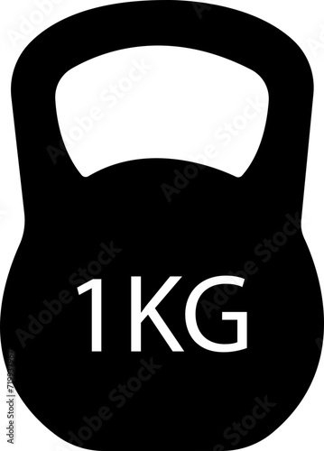 Kettlebell or girya weight training equipment Fill vector icon for exercise apps and websites.1 Kg bell logo. Kettlebell, heavy sign. Iron dumbbell symbol isolated on transparent background.