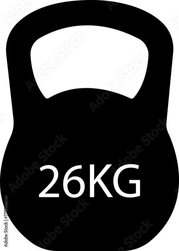 Kettlebell or girya weight training equipment Fill vector icon for exercise apps and websites.26 Kg bell logo. Kettlebell, heavy sign. Iron dumbbell symbol isolated on transparent background.