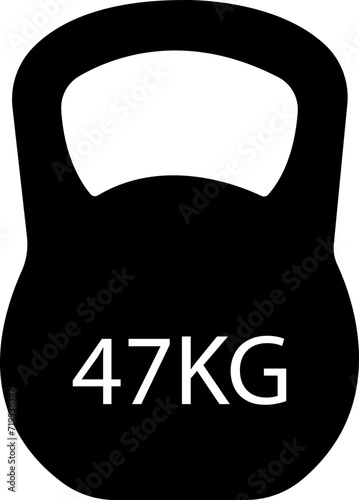 Kettlebell or girya weight training equipment Fill vector icon for exercise apps and websites.47 Kg bell logo. Kettlebell, heavy sign. Iron dumbbell symbol isolated on transparent background.