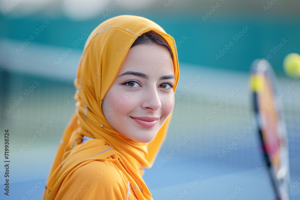 Arab woman in tennis player activewear doing exercise, sport workout Arab woman in tennis player activewear doing exercise, sport workout