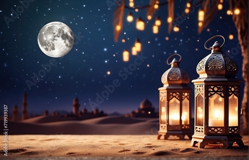 Arabic lantern of ramadan celebration background illustration  creating beautfiul scene