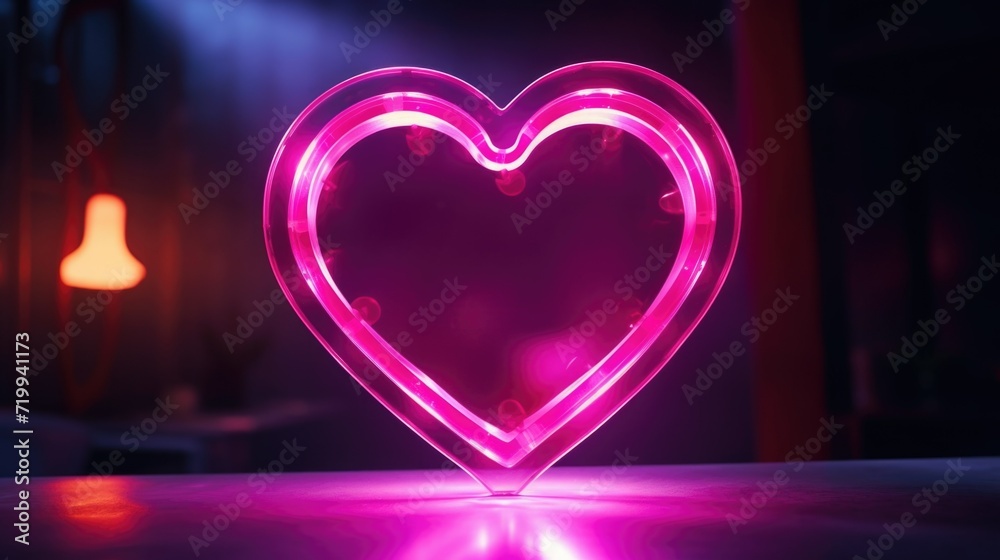 A pink heart-shaped object placed on top of a table. Perfect for romantic or Valentine's Day themes