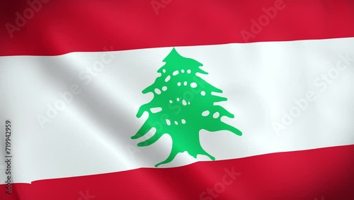The Lebanese flag flutters close-up in the wind, video of the national flag of Lebanon in 3d, in 4k resolution. High quality 4k footage photo