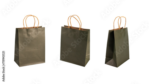 Green paper shopping bag on transparent background. 