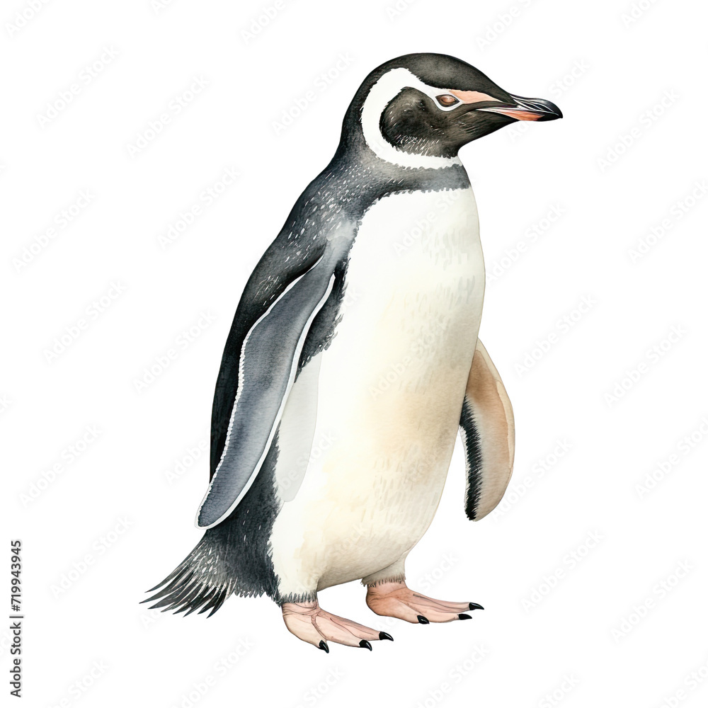 AI-generated watercolor Penguin clip art illustration. Isolated elements on a white background. AI-generated watercolor Penguin clip art illustration. Isolated elements on a white background.