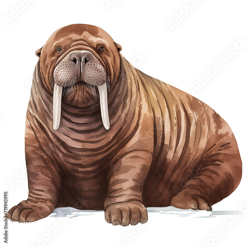 AI-generated watercolor Walrus clip art illustration. Isolated elements on a white background.