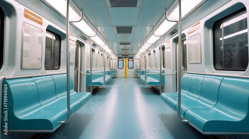 empty train empty metro train rail interior with a blue floor photo
