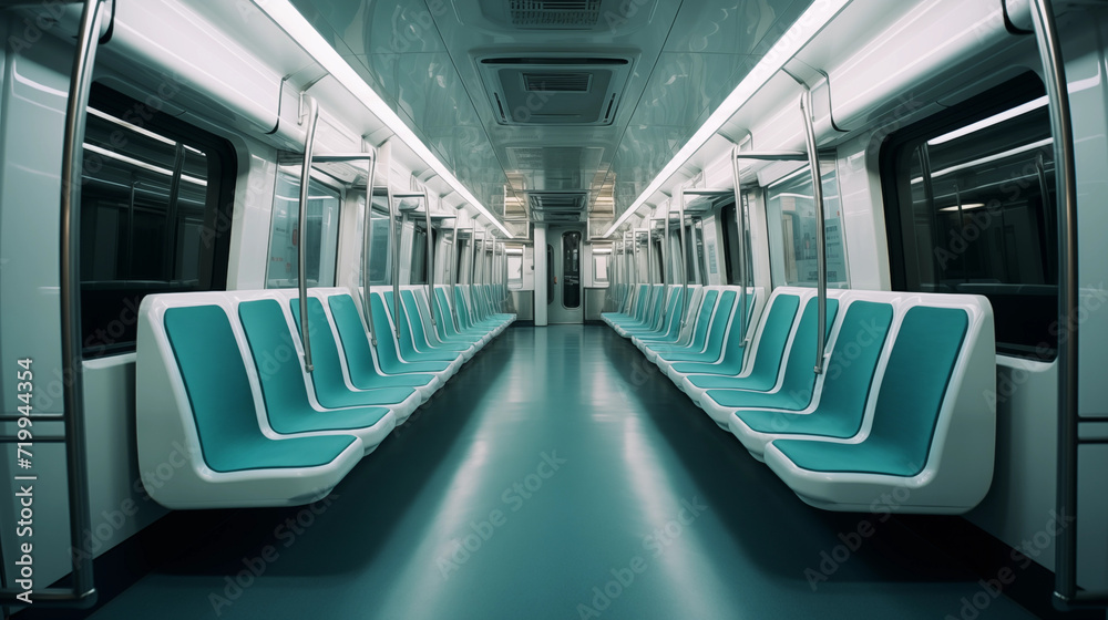 Fototapeta premium empty subway train with blue seats