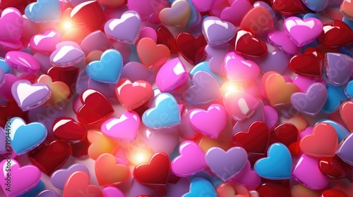 Colorful hearts arranged on a table. Perfect for Valentine's Day or love-themed projects