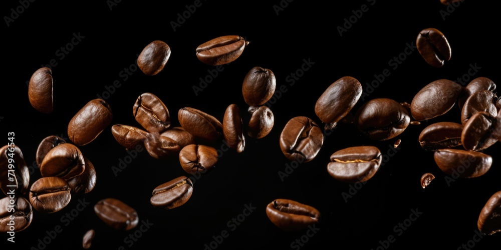 A captivating image of coffee beans suspended in mid-air. Perfect for coffee enthusiasts or coffee shop promotions A captivating image of coffee beans suspended in mid-air. Perfect for coffee enthusiasts or coffee shop promotions