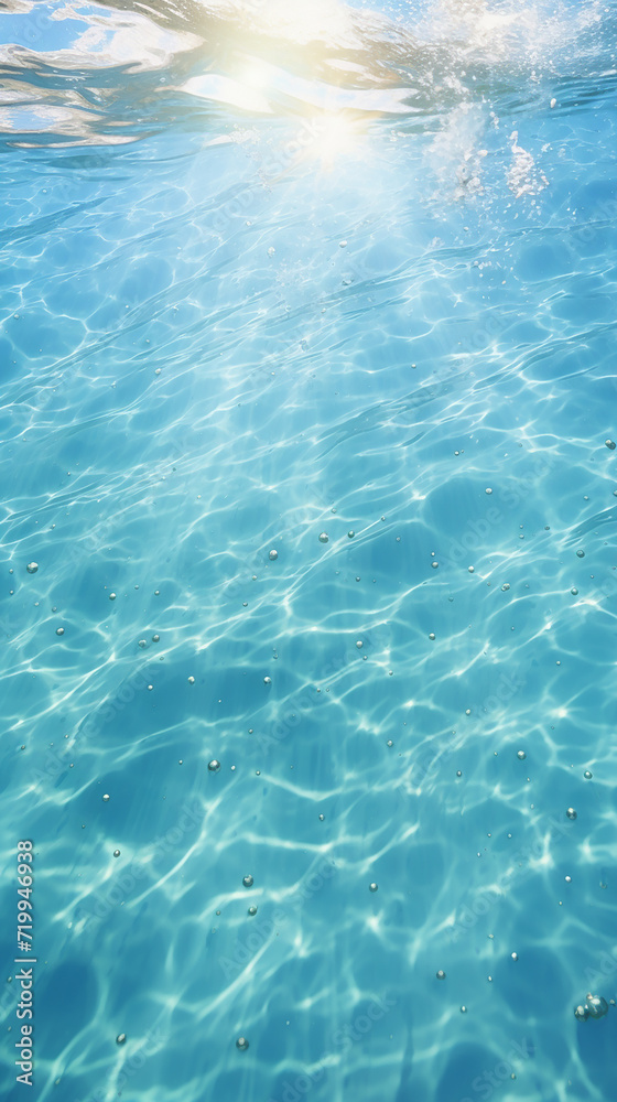 Blue water surface with sun reflection. Natural background and texture for design.