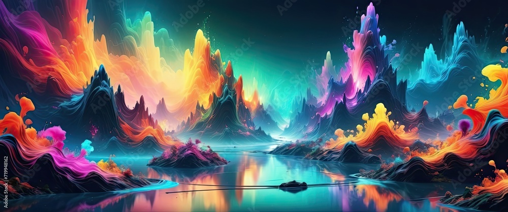 Colorful river in fantasy. Fairytale. Heaven