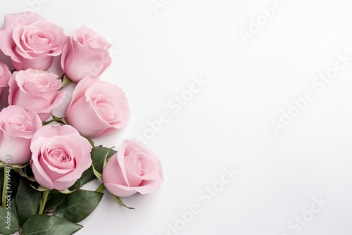 Minimal pink roses and white background copy space