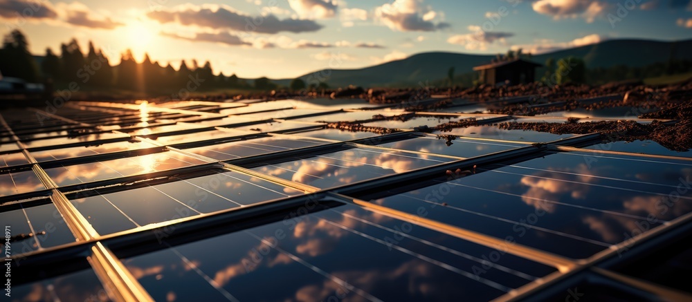 Fototapeta premium Solar panels, alternative electricity sources, sustainable resources concept