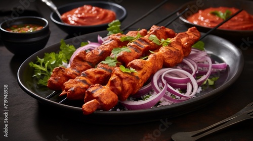 Indian chicken tikka on skewers, Indian dish