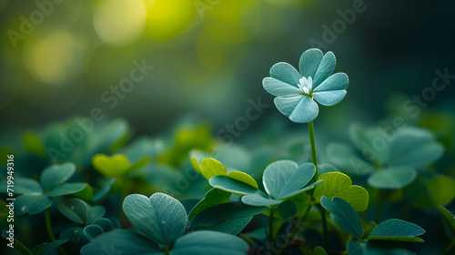 a green background with a bunch of clover leave, Four-leaf lucky clover over green bakcground, Shamrocks on a green background celebrate St. Patrick's Day, Generative AI