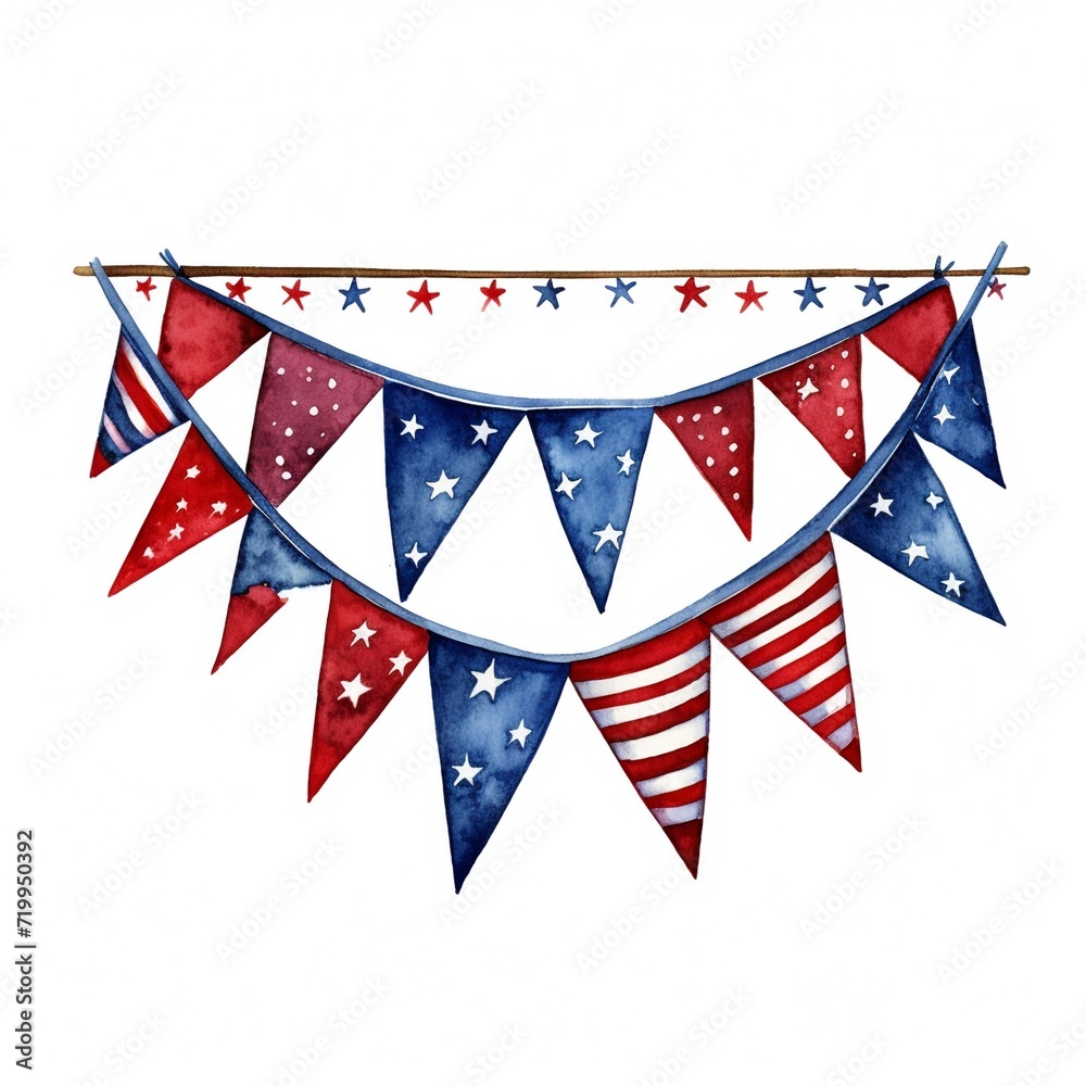 Fototapeta premium Independence Day red, white and blue clipart set on a white background