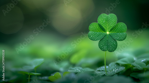 a green background with a bunch of clover leave, Four-leaf lucky clover over green bakcground, Shamrocks on a green background celebrate St. Patrick's Day, Generative AI