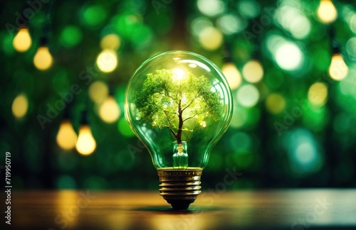 Light bulb with green tree inside with energy resources icon