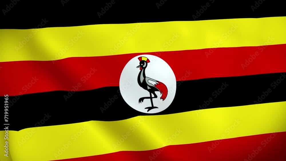 Uganda Flag. Waving Fabric Satin Texture Flag of Uganda 3D illustration. Real Texture Flag of the Republic of Uganda 4K Video