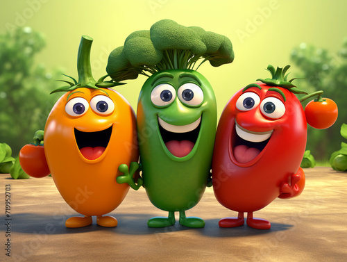 Happy Vegetables, Cute Cartoon 3D Collection, Simple Background, Illustration 