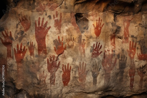 Hands of Time: Focus on handprints and stencils found in various caves. photo