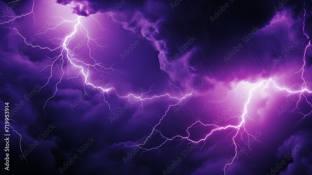 Fototapeta premium Purple thunderstorm lightning in the night sky.