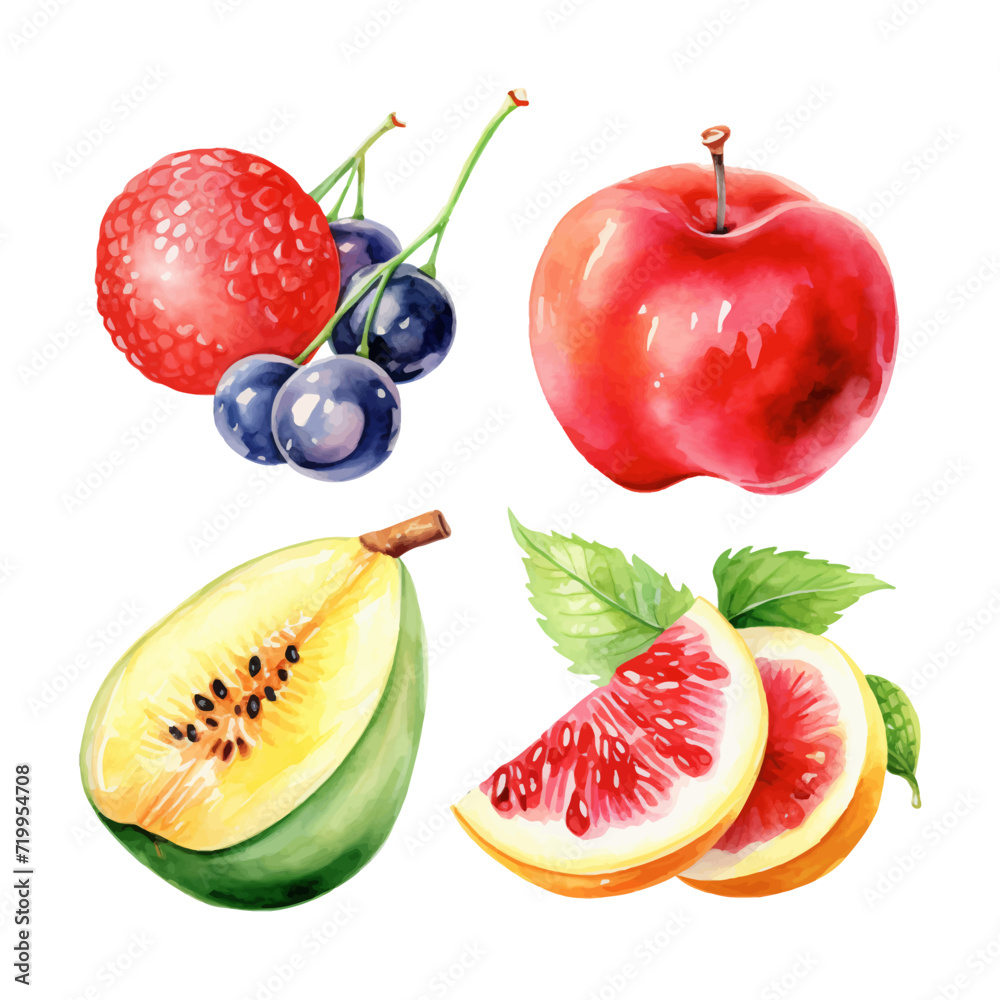 Naklejka premium watercolor painting of summer fruits four collection
