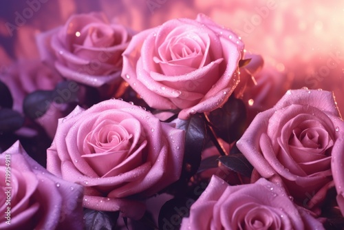 Retrofiltered pink roses on a background.