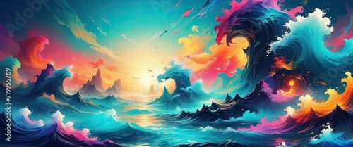 Colorful sea waves in fantasy. Fairytale. Abstract art